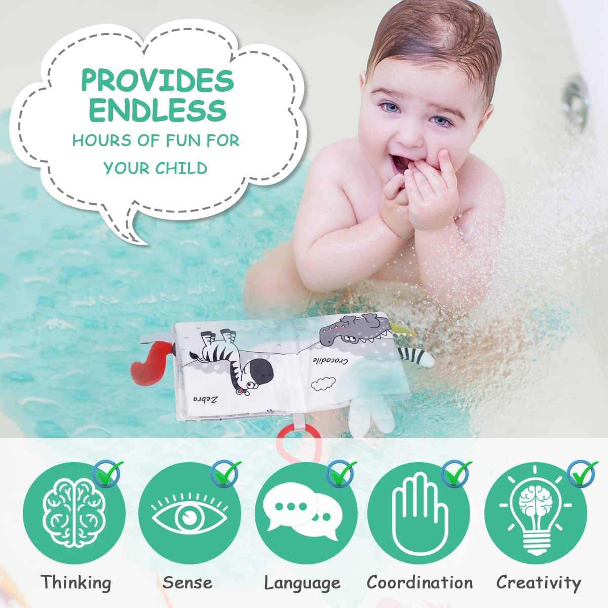 Vicloon Soft Cloth Baby Books, Baby Books 0-6 Months, 3D Black And White High Contrast Soft Cloth Book, Washable Non-Toxic Early Baby Book