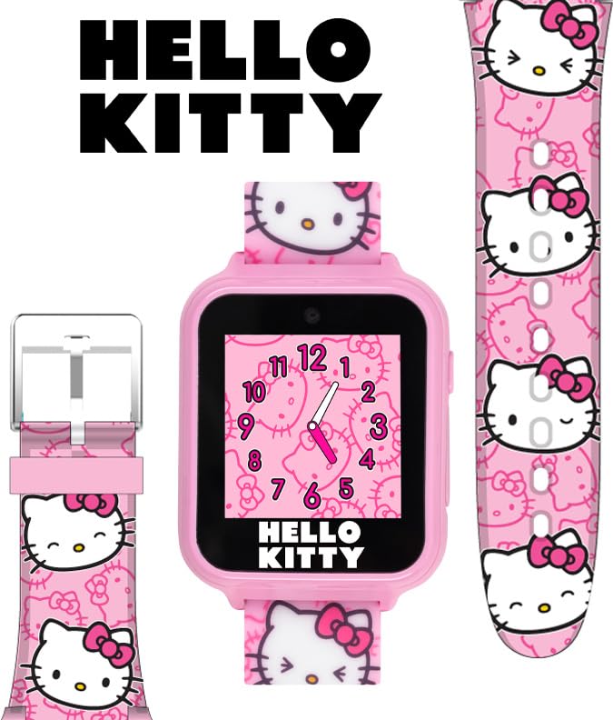 Accutime Hello Kitty Pink Educational Learning Touchscreen Kids Smart Watch - Toy For Girls, Boys, Toddlers - Selfie Cam, Learni