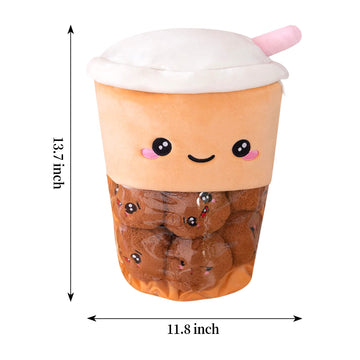 Nenalayo Cute Bag Of Boba Tea Plushies Toy, Stuffed Bubble Tea Plush Pillow, Removable Soft Snack Tea Cup Shaped Pillow Creative Gifts For Kids 13.7 Inch(6 Dolls Brown)