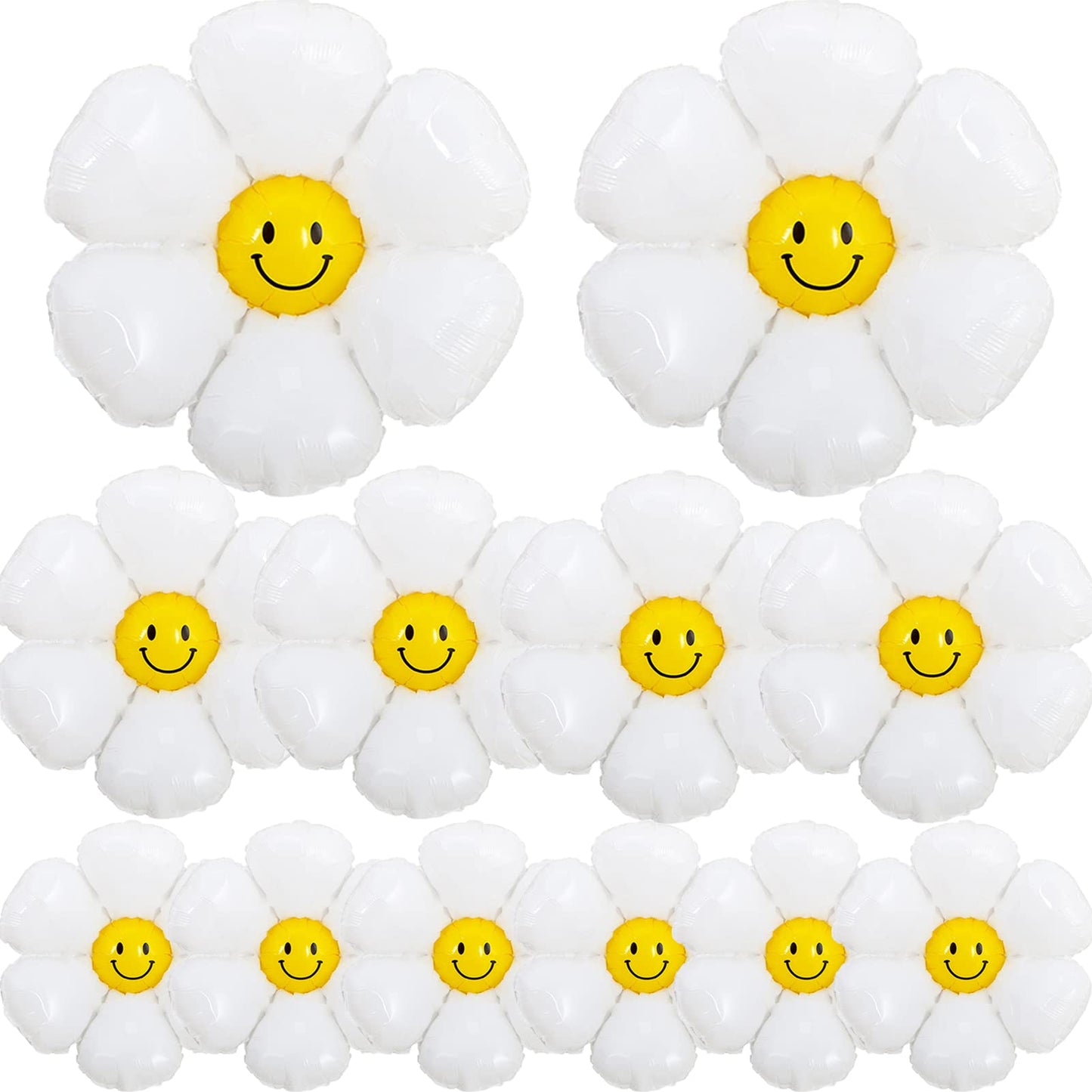 Daisy Balloons With Smile, 12 Pcs Groovy Boho White Flower Balloon Party Decorations For Birthday Wedding Party D Cor For 60S H