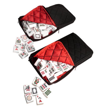 Linda Li American Mah Jongg Set Black Quilted Soft Bag - 166 White Engraved Tiles, 4 All-In-One Rack/Pushers