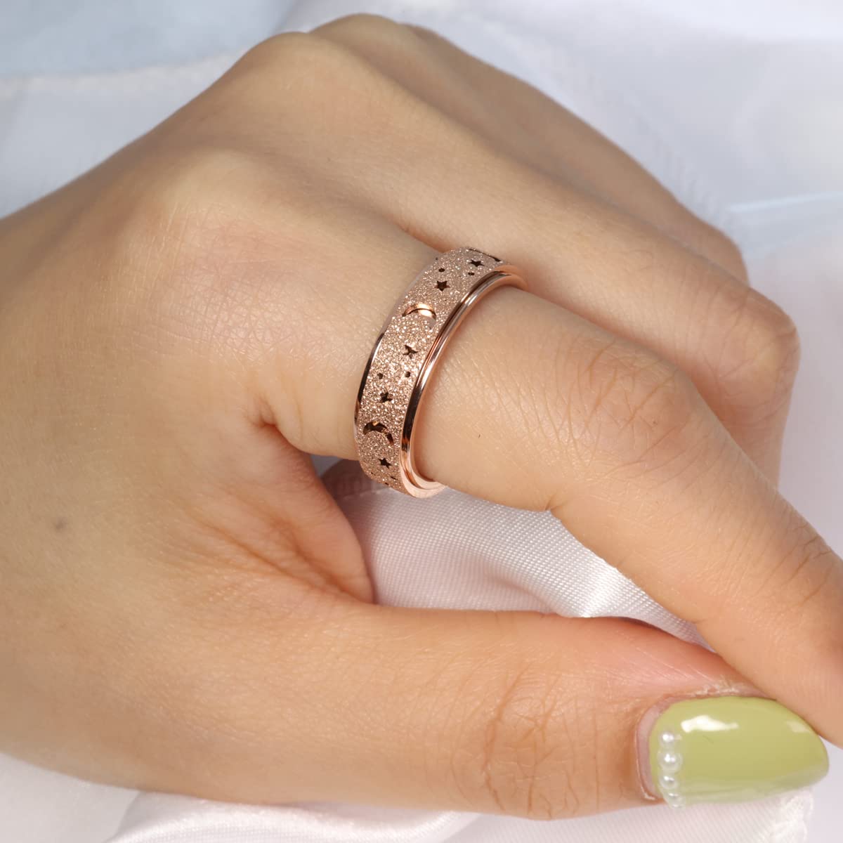 Mhwtty Anxiety Ring For Women Fidget Ring Stainless Steel Spinner Rings Fidget Rings Gift For Women Moon Star Rose Gold Size 7