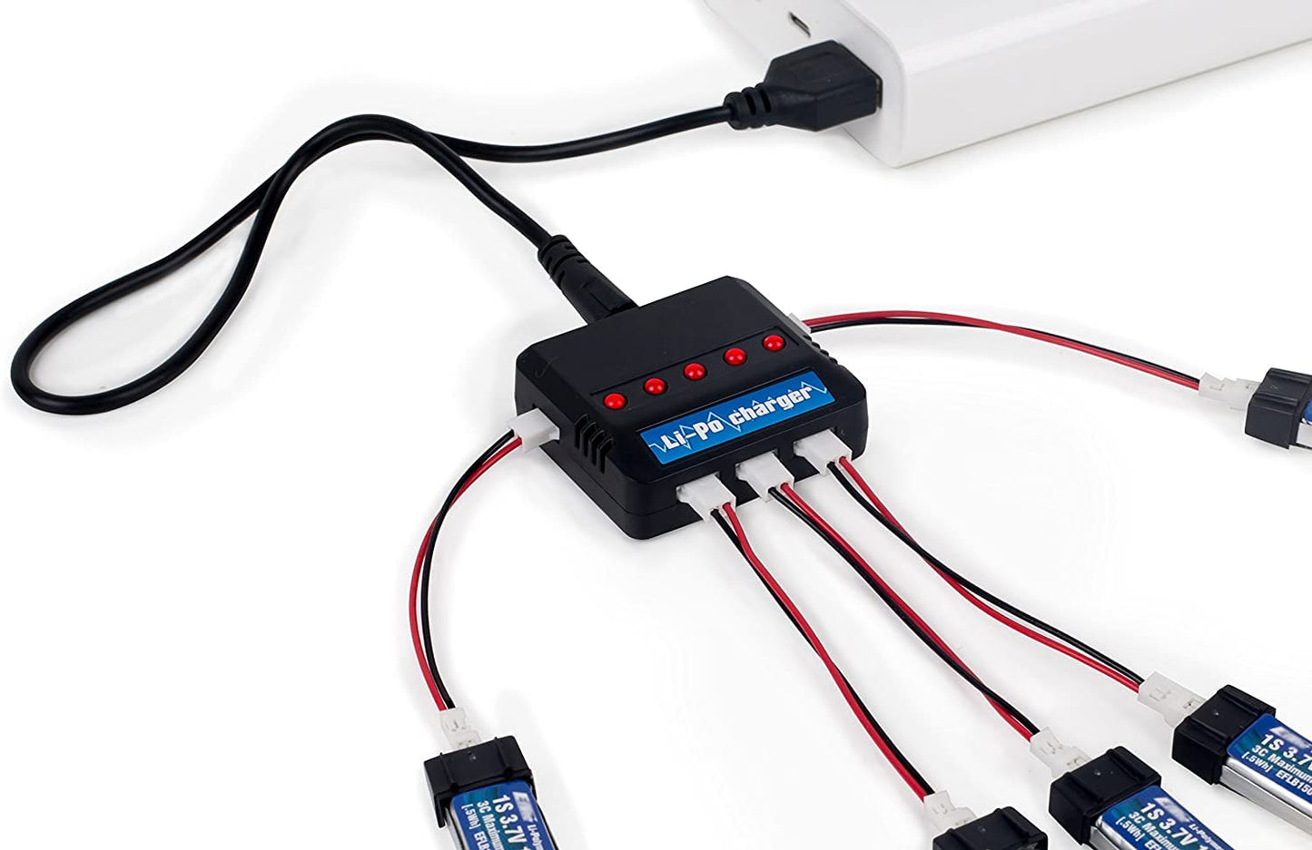Lipo Battery Charger DC 3.7V 1S 1 Cell RC Charger Micro 5 Port Compact Charger with LED Indicator Mini Size Lipo Charger 5 in 1