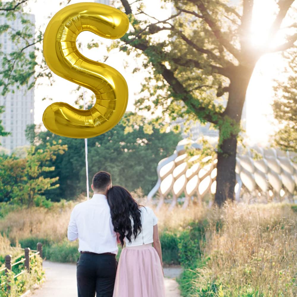 Toniful 40 Inch Large Gold Letter S Balloons Helium Balloons,Foil Mylar Big Balloons For Birthday Party Anniversary Supplies Dec