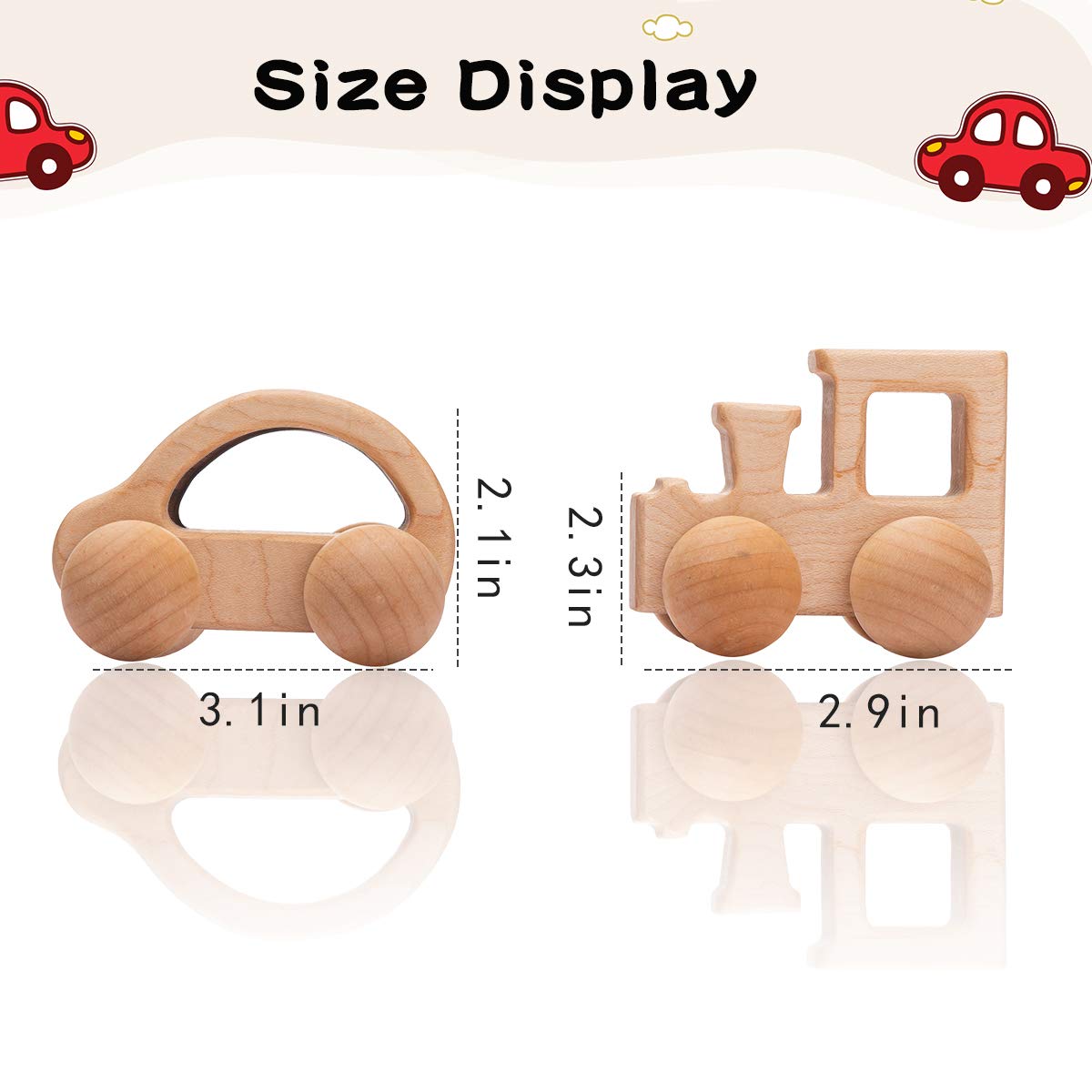 Promise Babe Wooden Rattle Push Car Toys Set Infant Wooden Rattles Interesting Toys 2 Pc Baby Vehicle Toys Hand Push Cars Montes