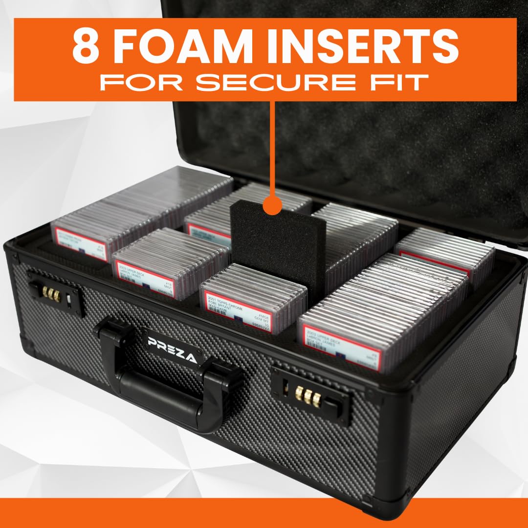 PREZA Graded Card Storage Box - X-Large Carbon Fiber Case for Trading Cards - Black