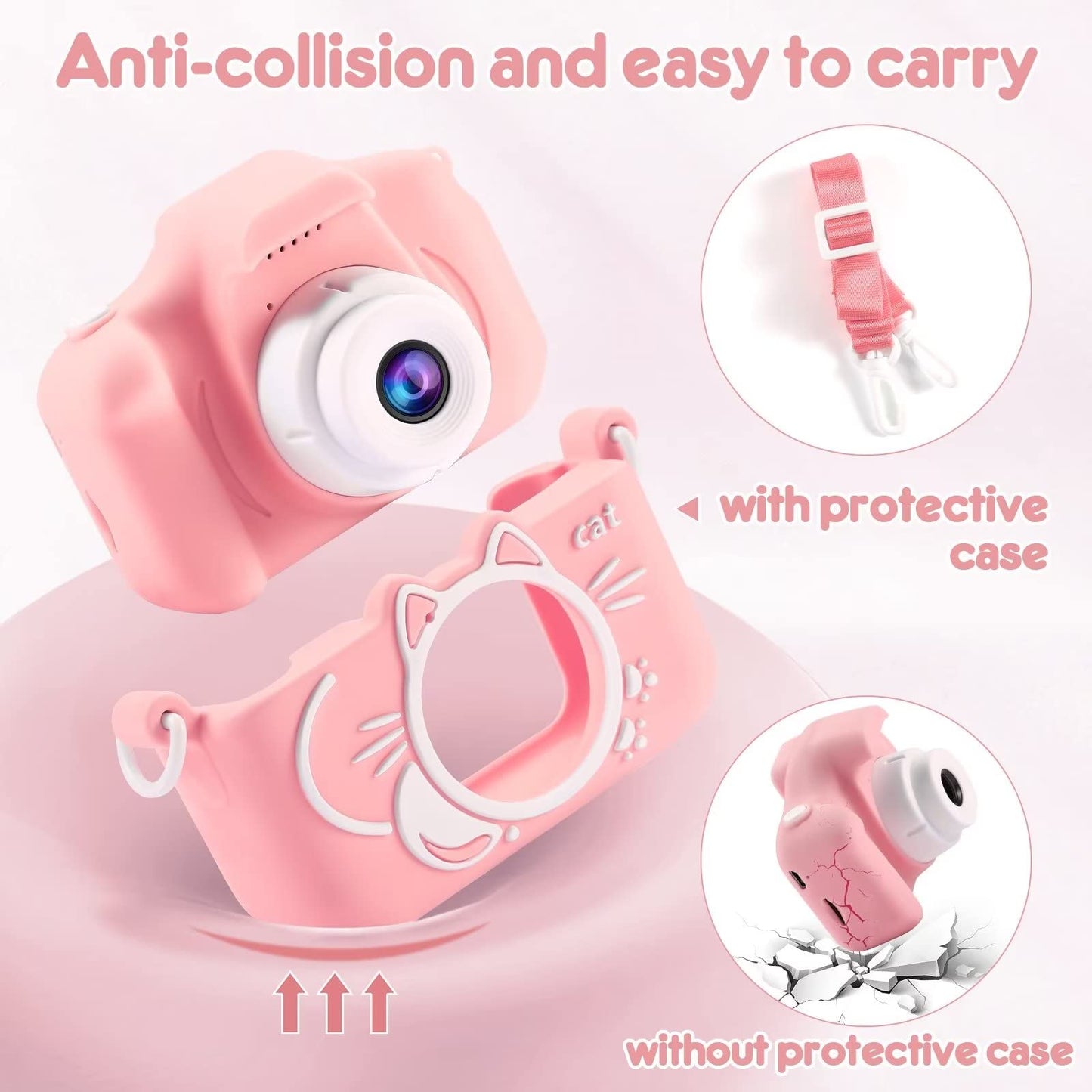 Kids Camera, 2 Lens Selfie Camera For Kids, Hd Video Kids Digital Camera For Girls, 3 4 5 6 7 8 9 Year Old Girl Christmas Birthd