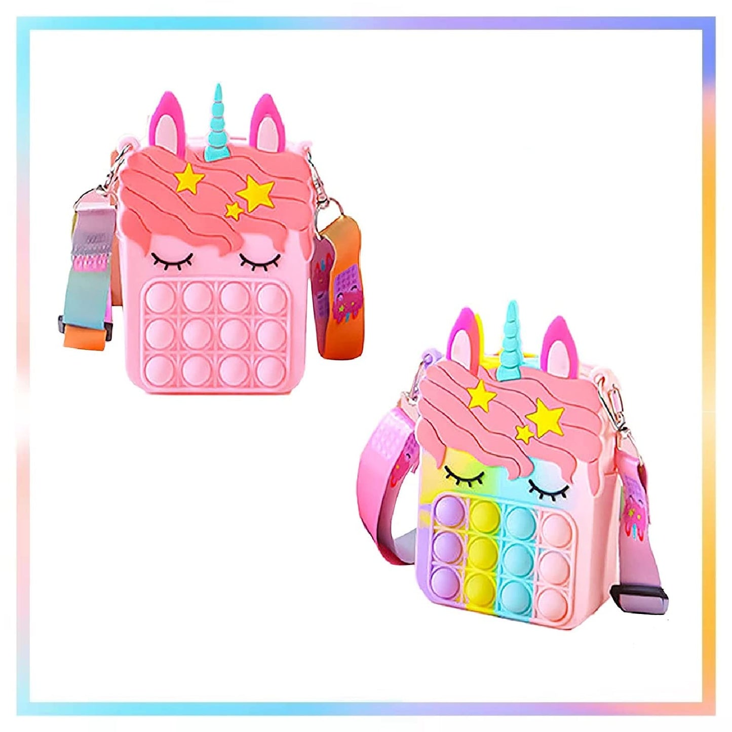 4 Packs Unicorn Purses Fashion Fidgets Fashion Pop Purse Push Bubbles Fidget Toy Rainbow Unicorn Purse Wallet Ladies Bag Silica