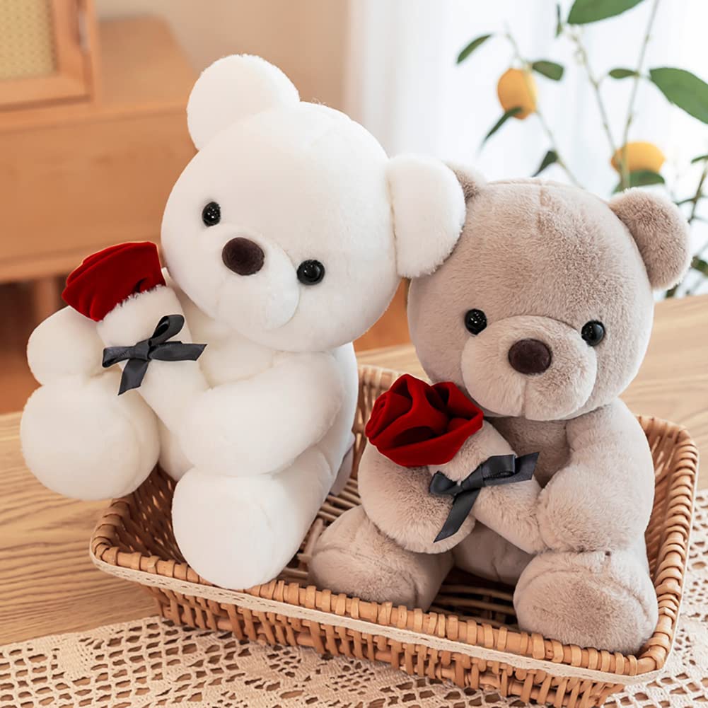 9.8'' Teddy Bear With Rose, Soft Plush Bear Doll Stuffed Animals Toys Valentines Day Decor Gifts For Her/Girlfriend Lover Mom Ki
