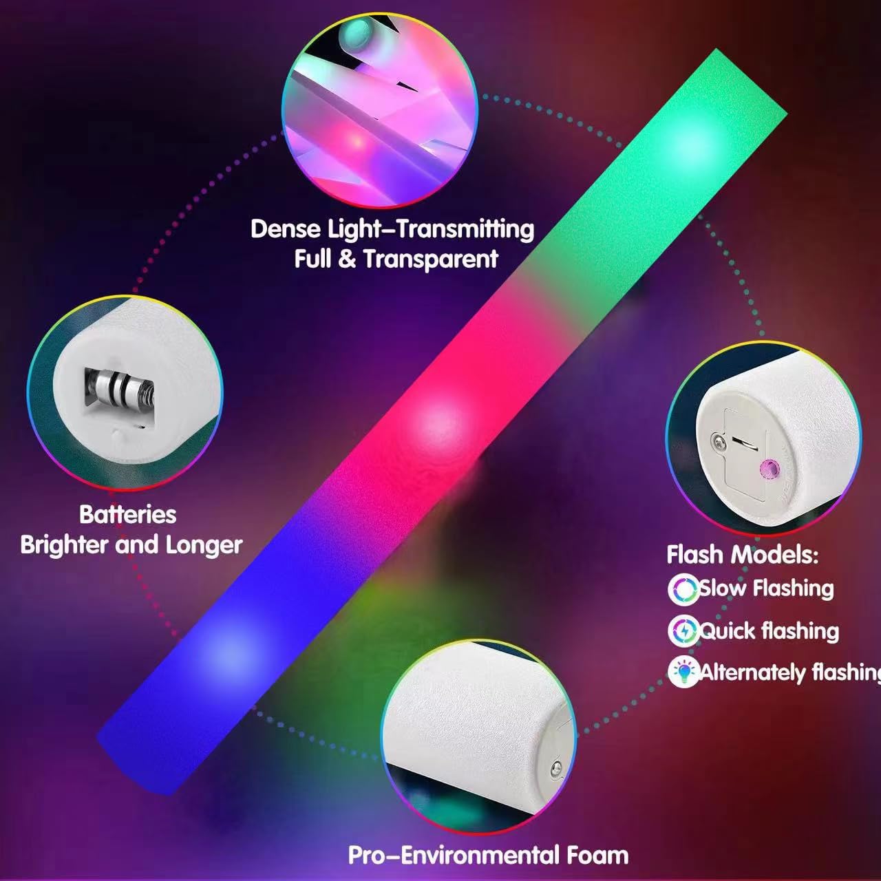 Shqdd Glow Sticks Bulk, 28 Pcs Giant 16 Inch Foam Glow Sticks, Christmas Glow Sticks With 3 Modes Colorful Flashing, Glow In The