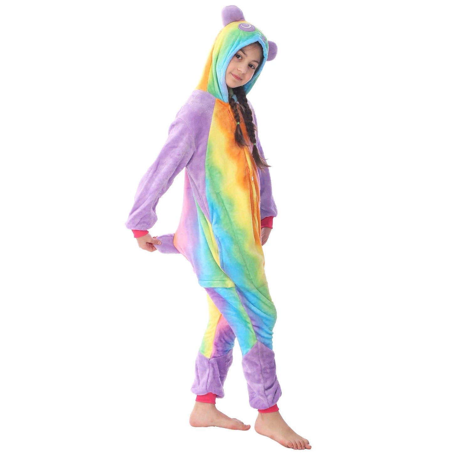 Woyasim Unisex Flannel Costume Onesie Kids Halloween Easter Animal Cosplay For Girls Boys One Piece Pulple Panda L