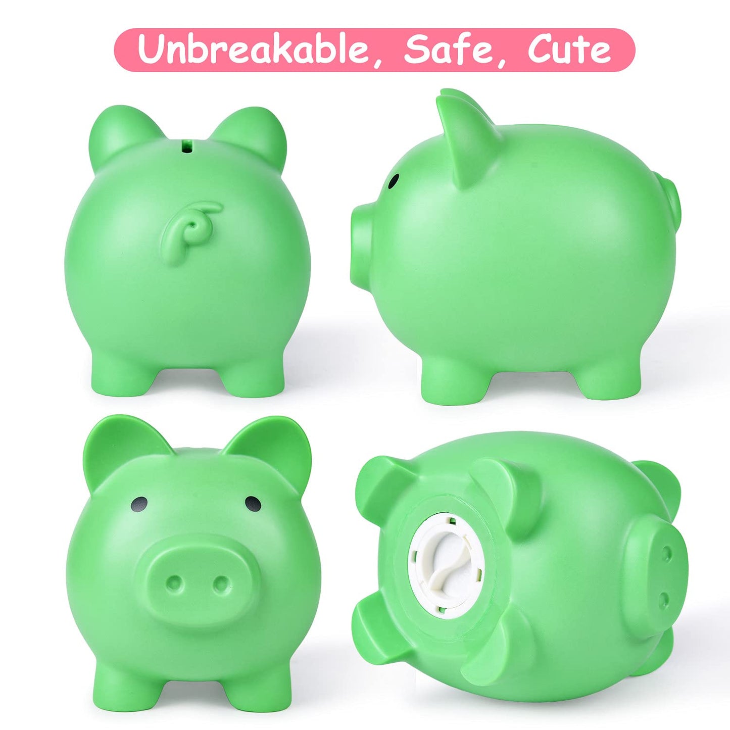 Pjdrllc Piggy Bank, Unbreakable Plastic Money Bank, Coin Bank For Girls And Boys, Medium Size Piggy Banks, Practical Gifts For Birthday, Easter, Christmas (Green)