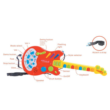 Dimple Kids Musical Electronic Toy Guitar - 20+ Interactive Buttons, Plastic, Model KTDC5138WB, Ideal for Girls & Boys