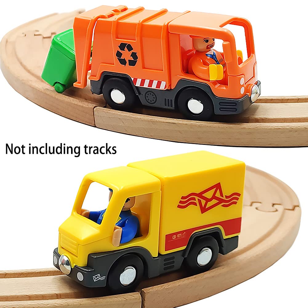 Dshmixia Garbage Mail Truck Small Toys Cars For 3 5 Year Old Boys Magnetic Couplings City Vehicle For Wood Train Set For Children Inside Outside Toys (City Set)
