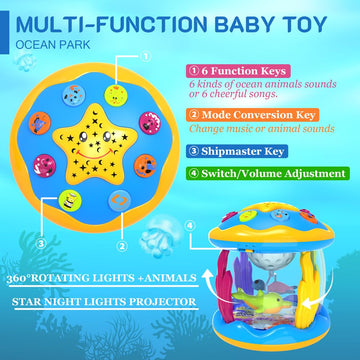 Jyusmile Baby Musical Projector Toy - Rotating Light, Tummy Time, 6-12 Months, Plastic, Medium