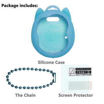 Jchpine Silicone Case Replacement For Tamagotchi Uni, Screen Protector For Tamagotchi Uni Band Pet Accessories(Silicone Case And Screen Film) (Blue Case)