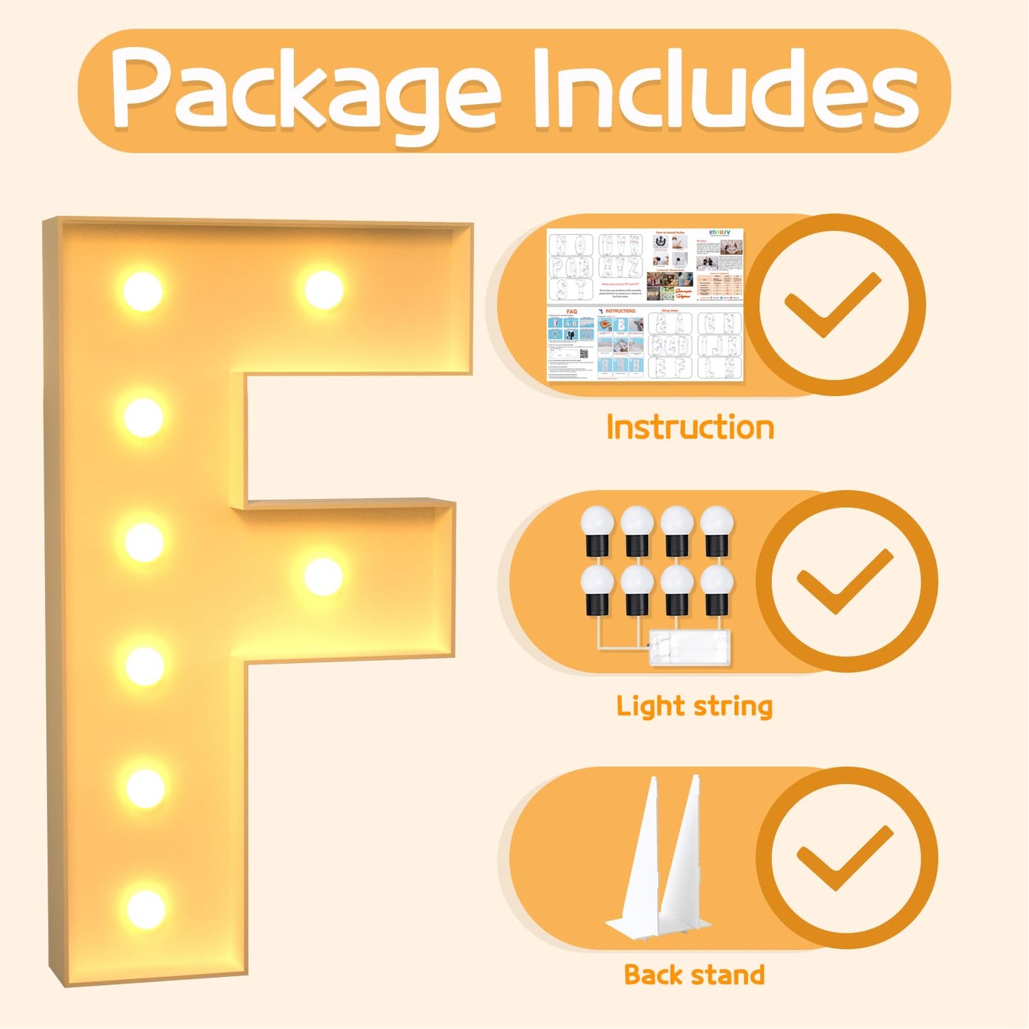 Imprsv 3Ft Marquee Light Up Letters F, Large Light Up Letters, Big Marquee Letters For Party Decorations Baby Shower Anniversary