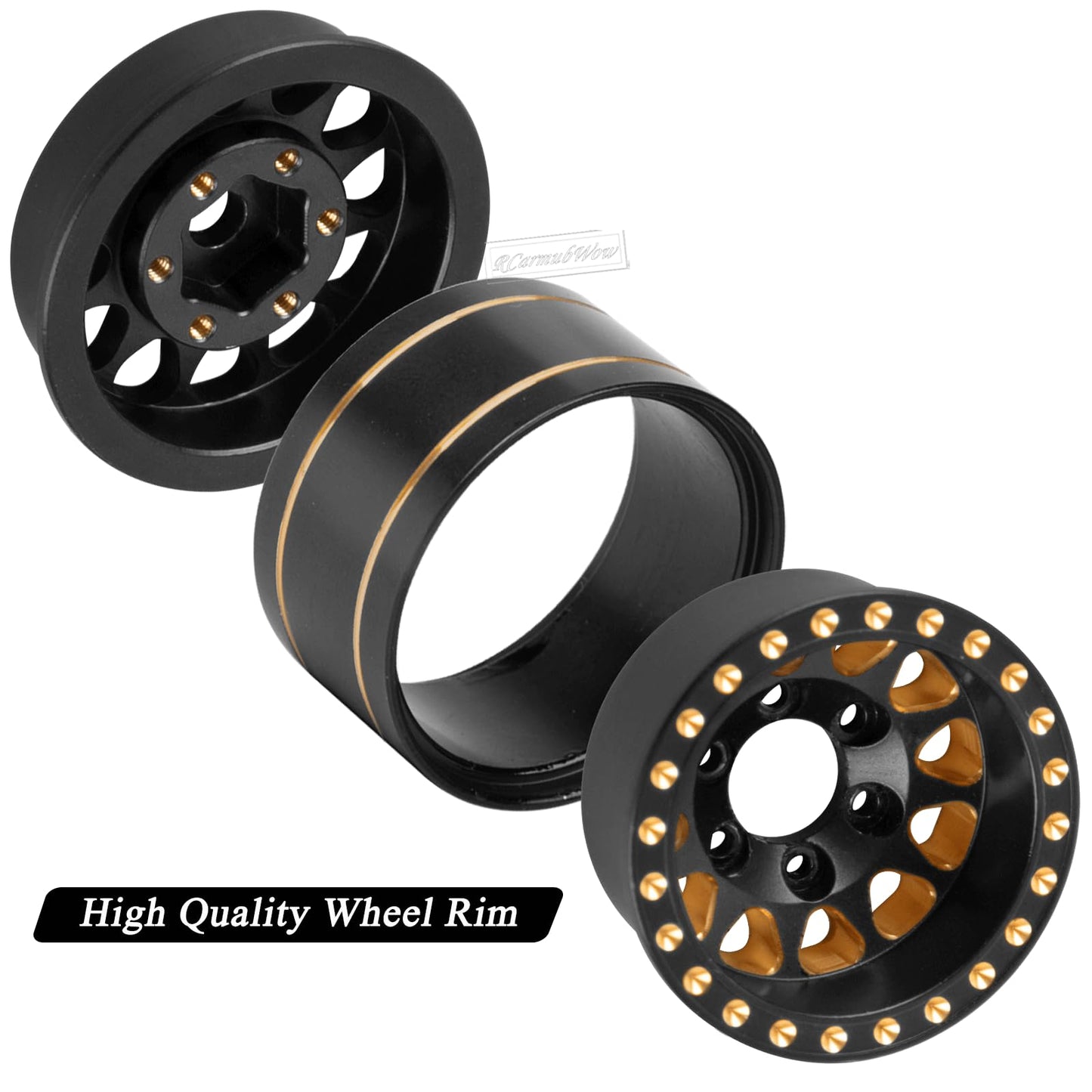 RcarmubWow RC 1.0'' Beadlock Wheels and Tires for RC Crawler 1/18 TRX4M,1/24 SCX24,Brass 1.0 Beadlock Wheels RC Rims w/ 1.0 Bead