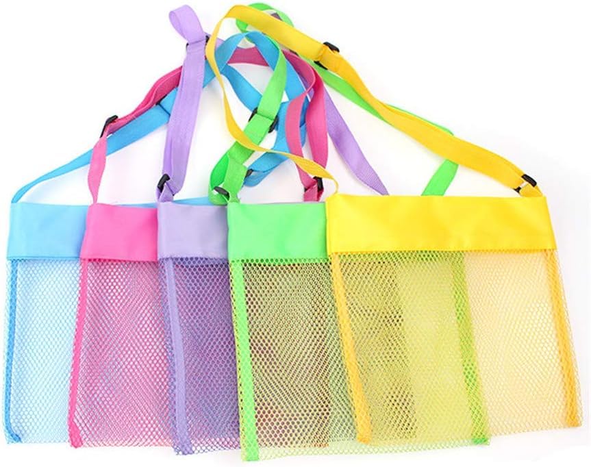 Asdsinforu Beach Bag Cooler Colorful Mesh Toy Tote Bag Breathable Sea Shell Bags with Adjustable Carrying Straps Yellow, Rose Re