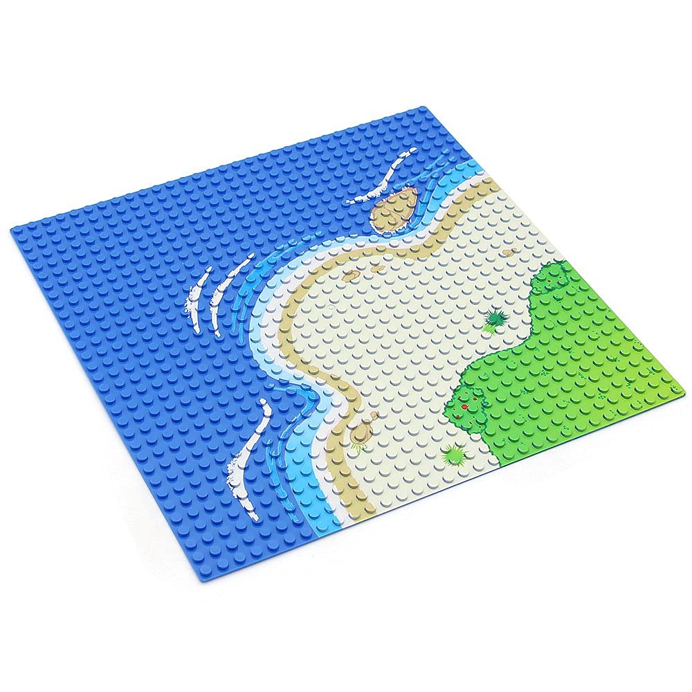 Feleph Classic Blue Baseplate For City Road Beach, Ocean Island Street Water Base Plate 10 X 10 Inches, Pirates Sea Toy Kit For Major Brands Building Bricks (Curved 1Pc)
