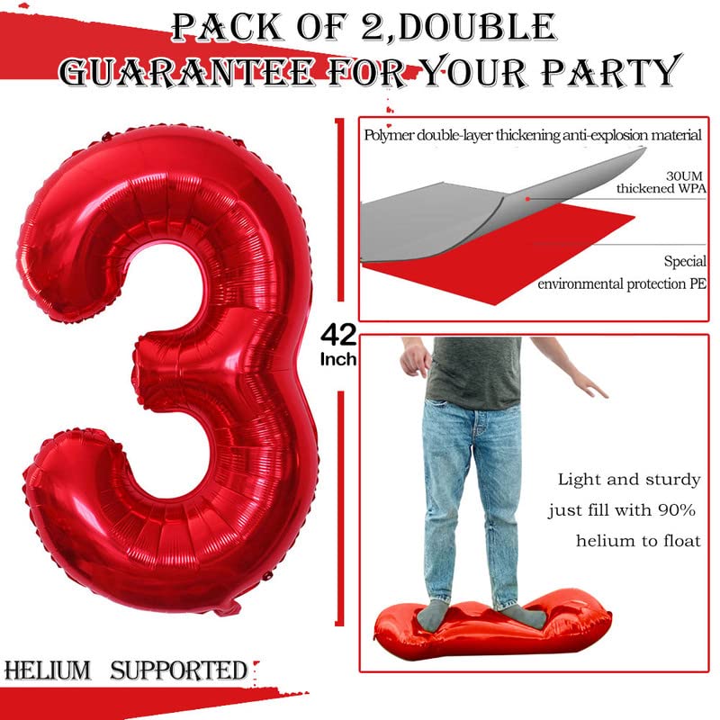 Goer Red Foil Balloons Number 1,Huge Number Balloons For 3Rd Birthday Party Supplies Anniversary Decorations (3 Pcs,42 Inch,32 Inch,16Inch)