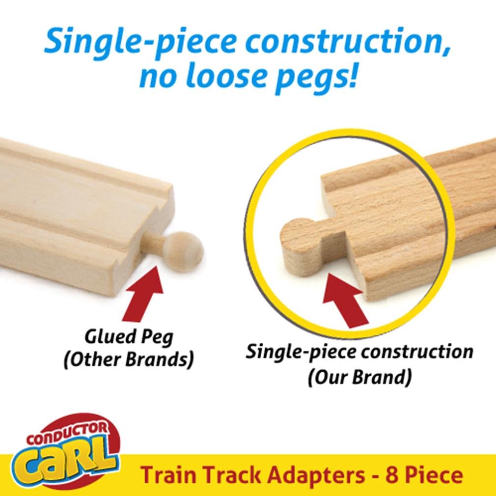 Set of 8 Male-Male Female-Female Wooden Train Track Adapters - Railway Expansion Accessories Compatible with Major Toy Trains -