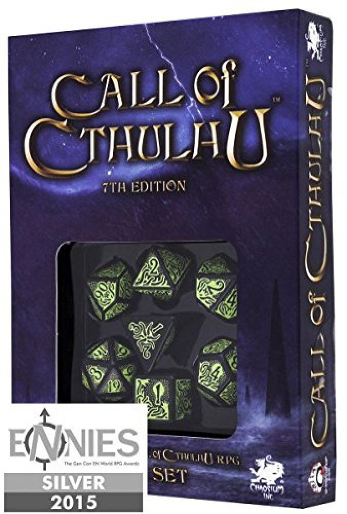 Q WORKSHOP Call Of Cthulhu black & green RPG Ornamented Dice Set 7 Polyhedral Pieces