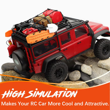 GLOBACT 1/24 1/18 RC Crawler Accessories Car Roof Decoration Luggage Net, Recovery Board, Fire Extinguisher, Toolbox, Wood Box,