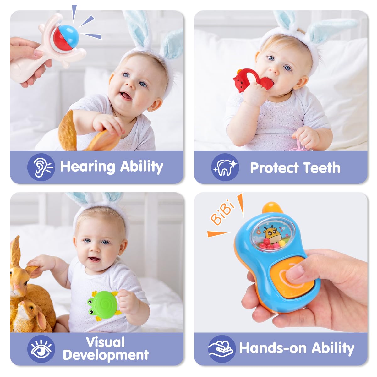 Qizebaby 21Pcs Baby Rattles Toys Set, Baby Toys 3-6 Months, Infant Grab And Shake Rattle, Sensory Teether, Music Learning Toys F