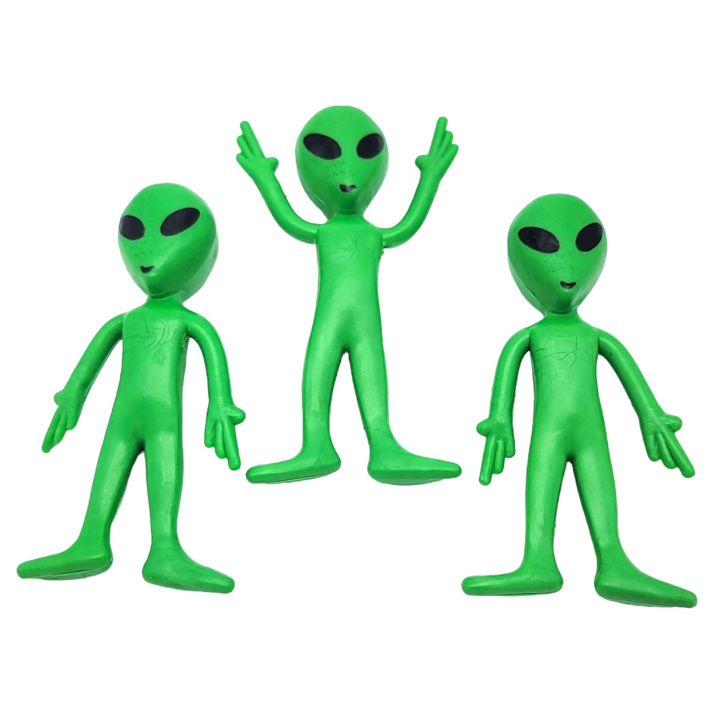 Zugar Land Bendable Green Alien 3.75''. Figure Toys (12 Pack) Flexible Rubber Figures Sensory Stress Relief Fidget Toys. Great P