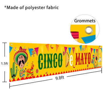 Large Cinco De Mayo Banner, Mexican Fiesta Party Supplies Decoration, Cinco De Mayo Party Supplies, Baby Shower Party Banner (Co