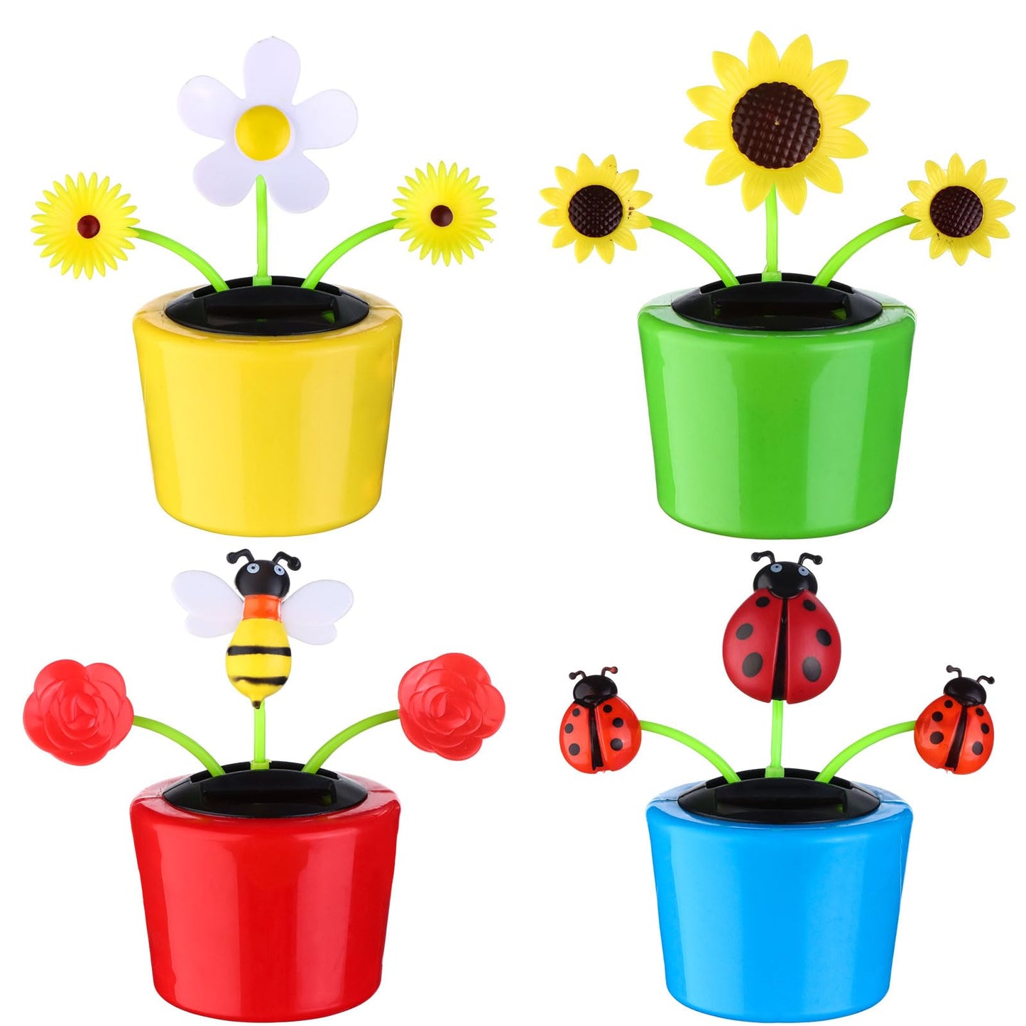 4 Solar Dancing Bee Toy Solar Powered Dancing Sun Flower In Colorful Pots Swinging Daisy Flip Flap Animated Bobblehead Dancer Window Rose Sun Catcher Car Dashboard Decor Portable Suncatchers