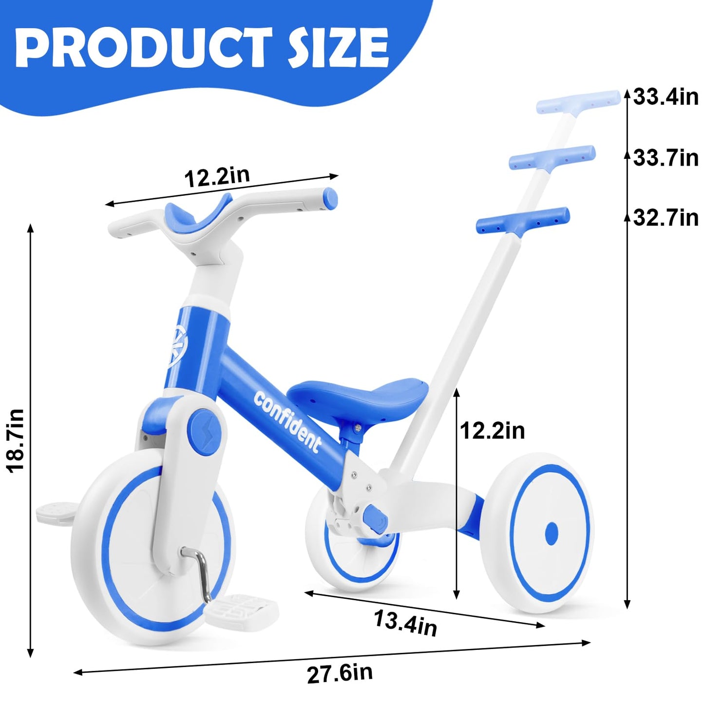 XIAPIA Tricycles for 1-3 Year Olds, 5 in 1 Toddler Balance Bike with Removable Pedal, Push Trike Toys with Adjustable Pushrod fo