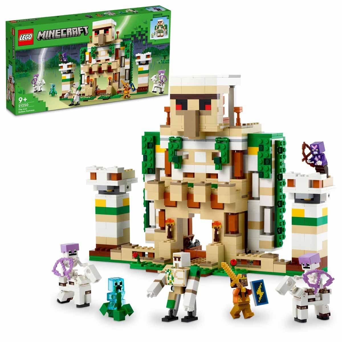 Lego 21250 Minecraft The Iron Golem Fortress, Buildable Castle Toy, Convertible Into A Large Figure, With 7 Figures Including Crystal Knight, Skeleton Rider And A Loaded Creeper