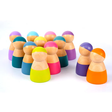 Merryheart Rainbow Peg Dolls For Toddlers, 12 Pcs Wooden Peg People Toys, Wooden People Pretend Play With Rainbow Stacking Toy, Preschool Wood Rainbow Friend Educational Toys