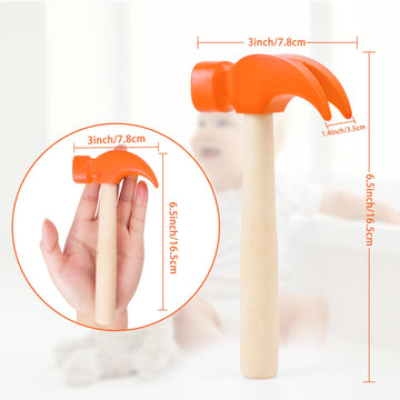 2 Pack Wooden Hammer Toys Simulation Hammers Maintenance Tools Educational Toys for Kids Birthday Party Games Supplies (Orange)