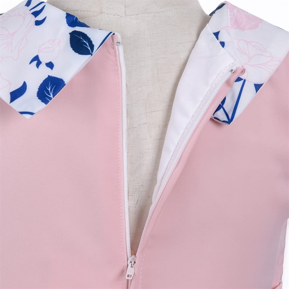 Cosplay Life Floral Dress for Girls and Young mature-themeds Fashion Flower Waistline Kids Party Festival Dress Ages 5-9 Years Old (Peach 7YRS)