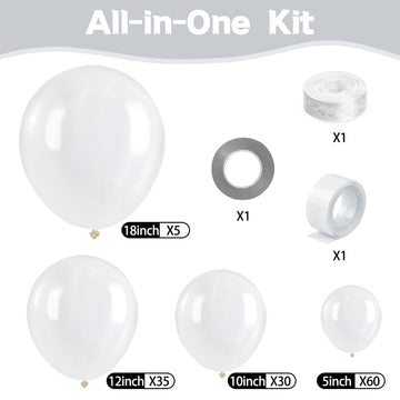130Pcs Clear Balloons Different Sizes 5 10 12 18 Inch Clear Balloon Garland Arch Kit, Transparent Latex Balloons For Birthday We