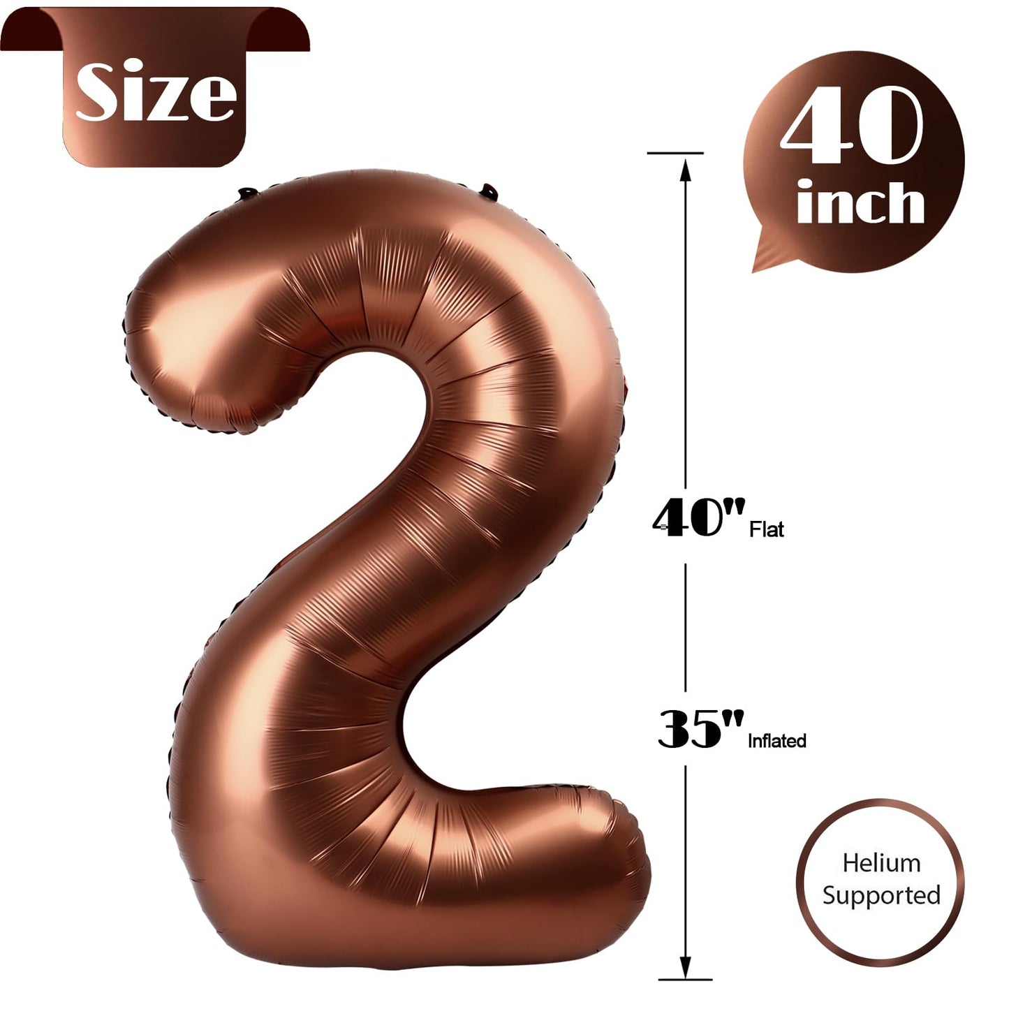 Dark Brown 2 Balloon, Coffee Brown Number Balloons 40 Inch, Chocolate Brown 2Nd Balloon Number Birthday Decorations, Brown Secon