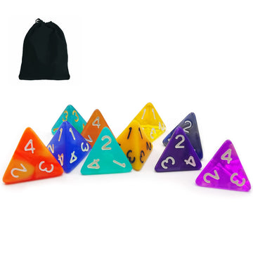Bescon 10Pcs Set Of Polyhedral 4 Sided Dice Cube, 10 Count Assorted Random Multi Effected&Colored Pack Of D4 In Drawstring Pouch