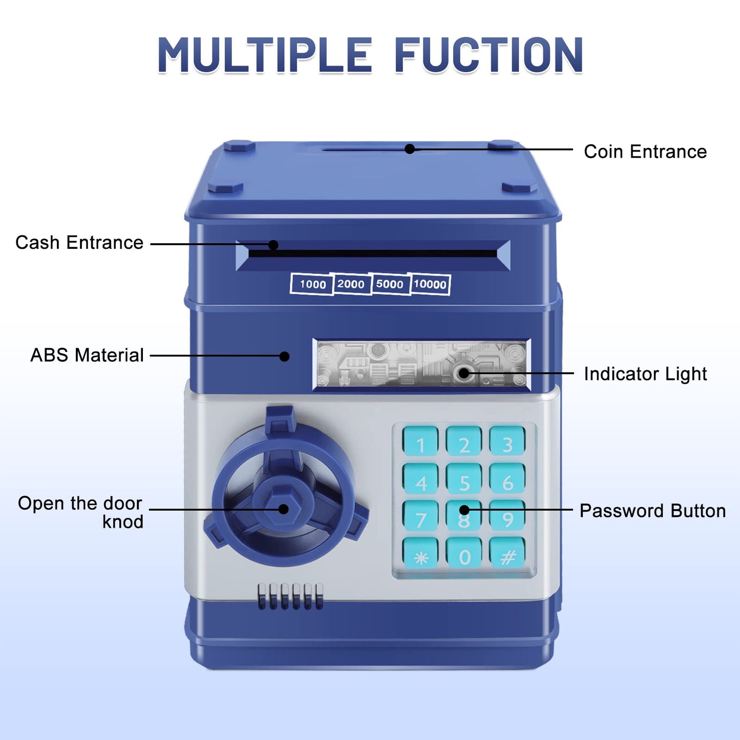 Gudoqi Password Piggy Bank, Digital Electronic Money Bank, Mini Atm Cash Coin Saving Can Toys, Birthday For Kids, Navy