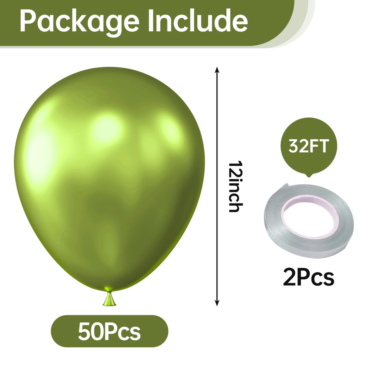 Kalor 12 Inch Metallic Lime Green Balloons, 50 Pcs Latex Helium Metallic Balloons For Kid'S Birthday Party, Baby Shower, Wedding, Graduate Party Decorations
