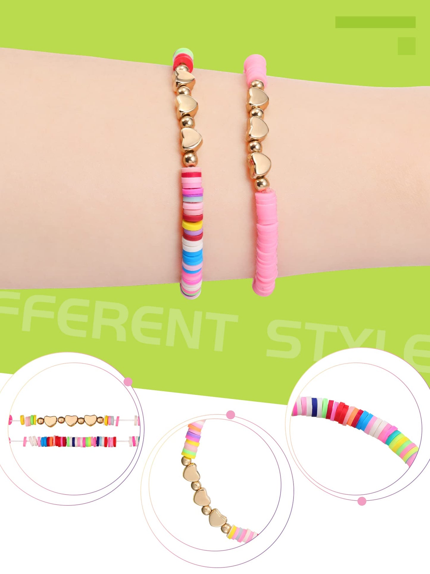 Sureio 24 Pcs Colorful Friendship Bracelets Letter Heart Smile Bracelets Surfer Bracelets Stretch Beaded Kids Bracelet for Girls