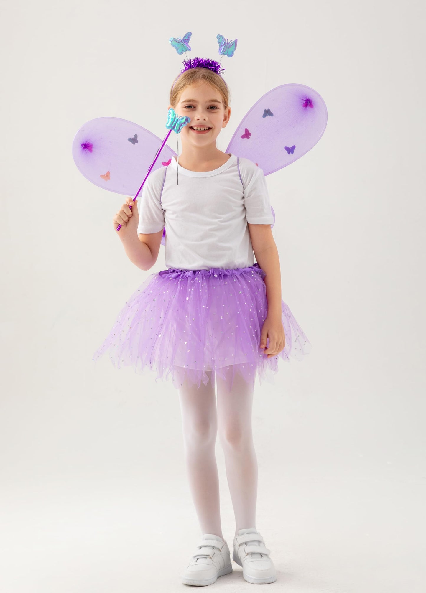 Purfeel Girls Led Light Up Angel Wings Kids Butterfly Wings Costume 4Pcs Sets Purple