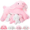 Libima 5 Pcs Nursing Bunny Plush Toys Pink 15 Inch Soft Mommy Stuffed Animals With 4 Magnetic Cuddly Baby Rabbits Stuffed Bunny
