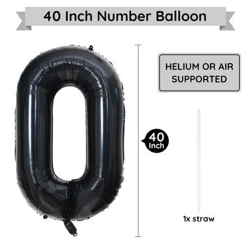 Paticool 40 Inch Black Number Balloon 0, Large Number Foil Mylar Balloons For Birthday Party Celebration Decorations Supplies, D