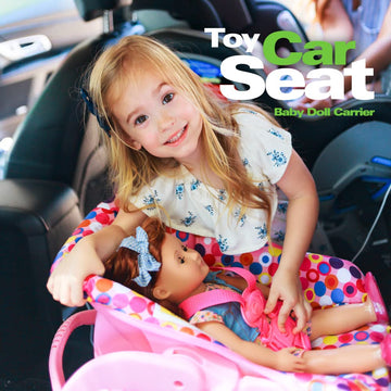 Joovy Toy Car Seat for Baby Dolls, Pink, Crash-Tested Latch, Machine-Washable Cover, Fits 12” to 22” Dolls, 21.5 x 13 x