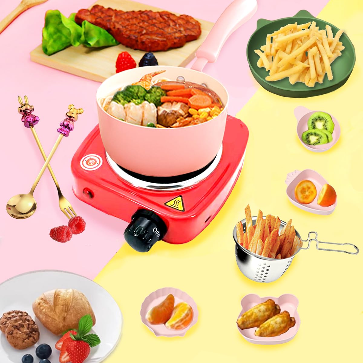 Kids Junior Tiny Real Easy Cooking Kitchen Set and Baking Kit - Mini Stove Burner, Chef - Easy Cook Real Food Utensils Gift for