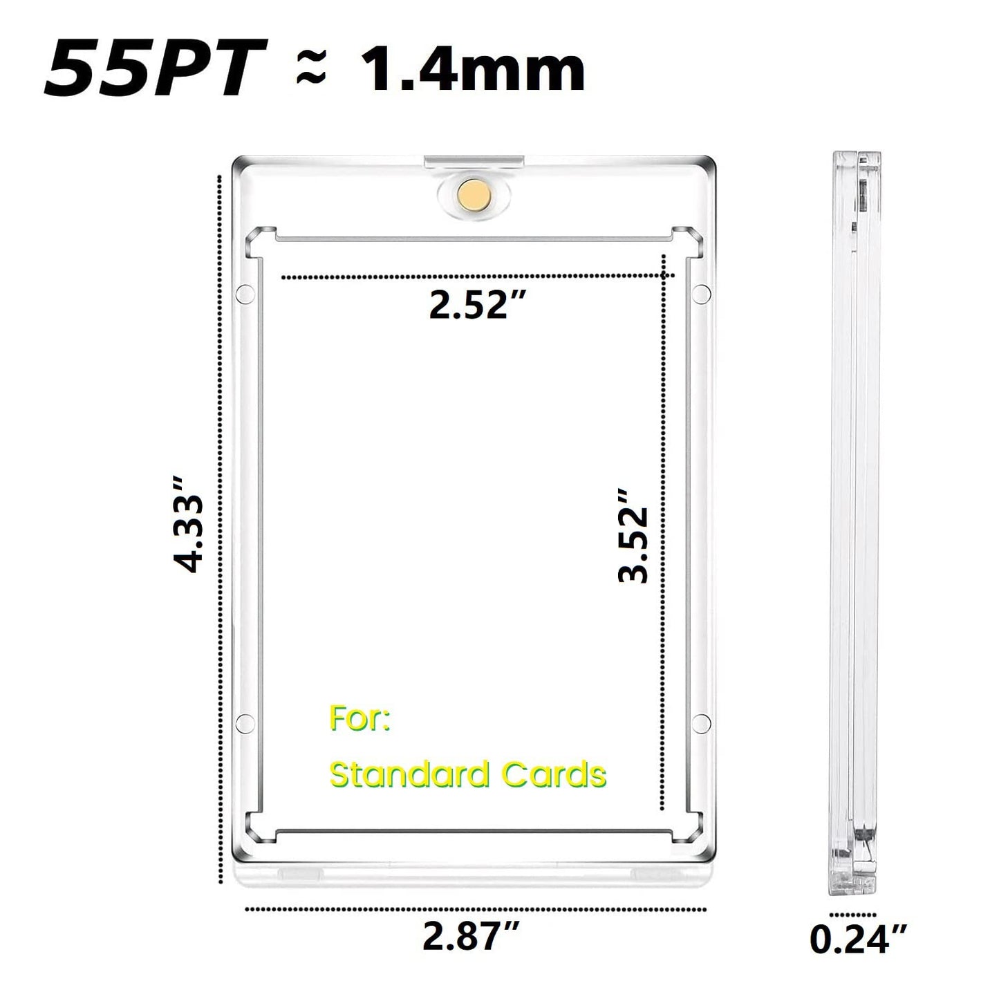 24 Ct Magnetic Card Holder - 55 Pt Hard Plastic Top Loaders For Trading, Mtg, Yugioh, Sports, Baseball, Basketball/Football Card