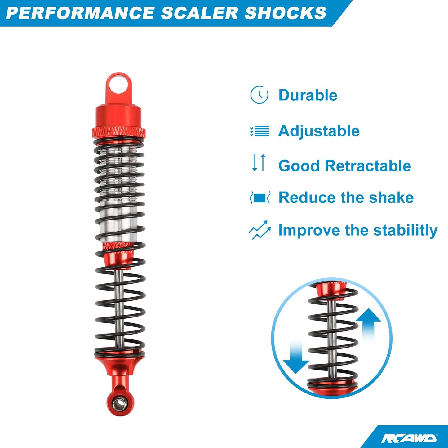 RCAWD RC Shock Absorber 100mm for 1/10 HSP RGT Himoto Redcat RC Damper Set with Springs Full Aluminum Alloy Upgrade Parts Hop Up